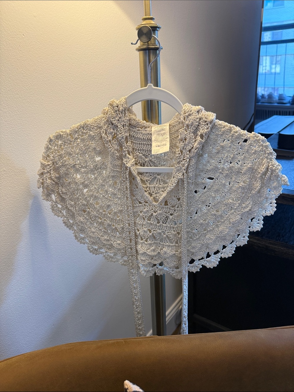 Free People Cream Crochet Capelet Shawl with Tie